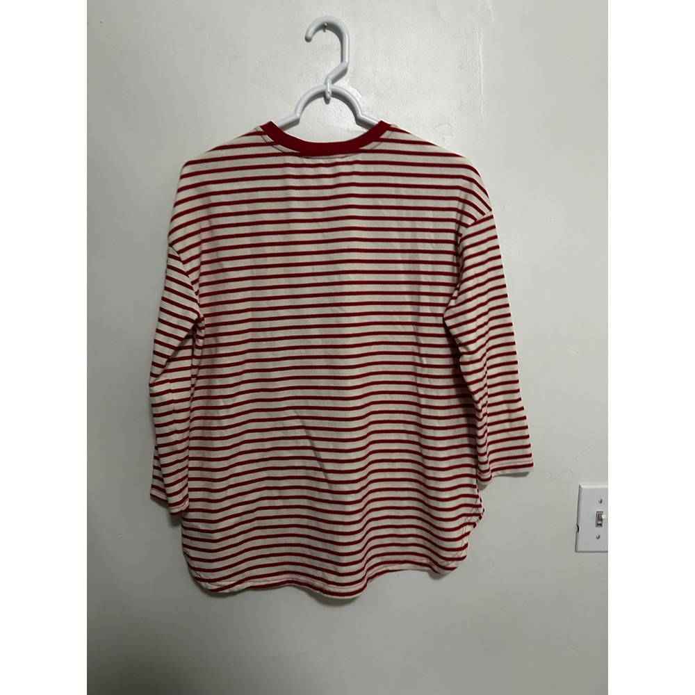 Pomander Place Womens Red Cream Striped Long Sleeve Crew Neck Top XS Y19661T - Picture 2 of 8